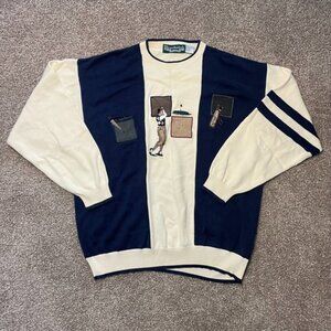 Vintage Prestwick Golf Limited Sweater Mens Lg Navy Blue Cream Pullover Preppy